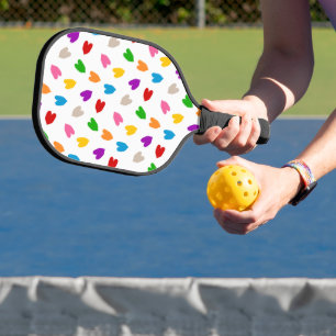 Colourful Love Hearts Pattern Design White Pickleball Paddle