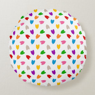 Colourful Love Hearts Pattern Design White Round Cushion
