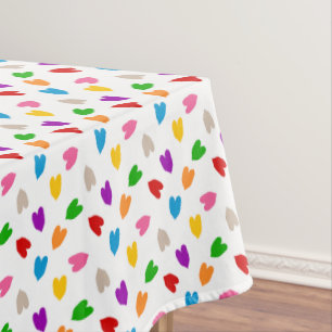 Colourful Love Hearts Pattern Design White Tablecloth