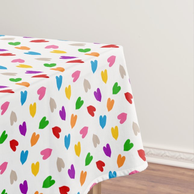 Colourful Love Hearts Pattern Design White  Tablecloth (In Situ)