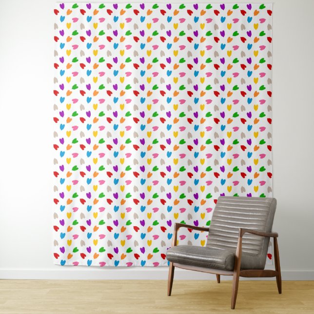 Colourful Love Hearts Pattern Design White  Tapestry (In Situ)