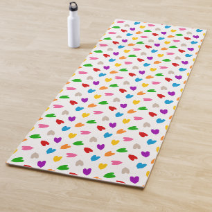 Colourful Love Hearts Pattern Design White Yoga Mat