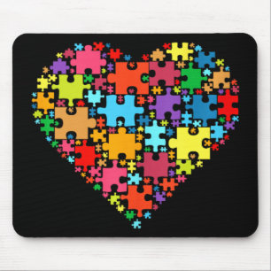Colourful Love Hearts Shape - Puzzle Autism Awaren Mouse Mat