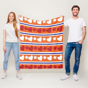 Colourful Love Hearts Star Stripes Pattern Fleece Blanket