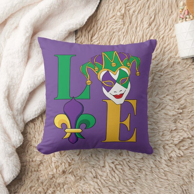 Colourful LOVE Mardi Gras Carnival Jester Cushion (Blanket)