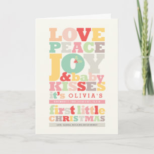 Colourful Love Peace Joy And Baby Kisses Letters Holiday Card