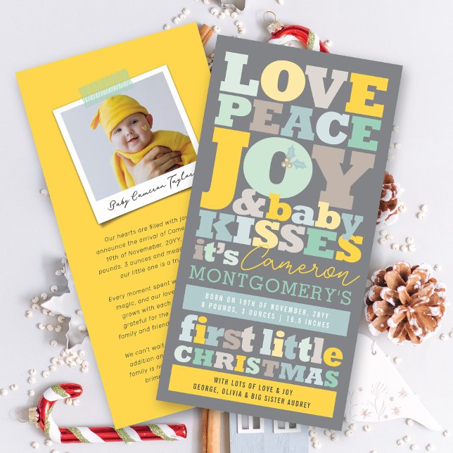 Colourful Love Peace Joy And Baby Kisses Letters Holiday Card (Creator Uploaded)