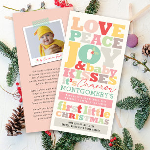 Colourful Love Peace Joy And Baby Kisses Letters Holiday Card