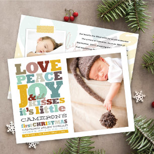Colourful Love Peace Joy And Baby Kisses Letters Holiday Card