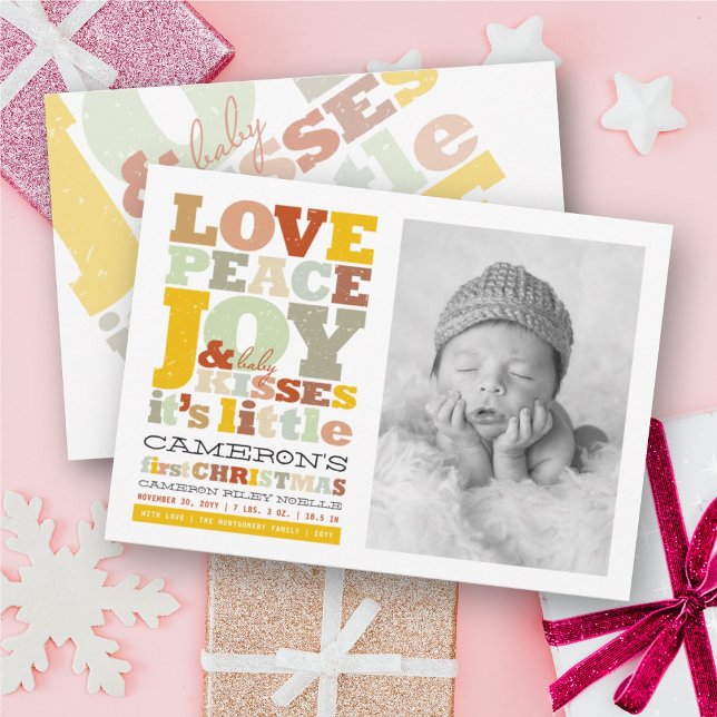 Colourful Love Peace Joy And Baby Kisses Letters Holiday Card (Creator Uploaded)