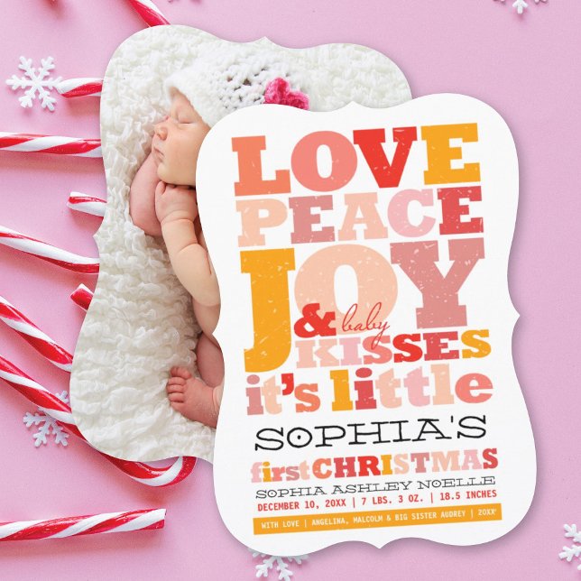 Colourful Love Peace Joy And Baby Kisses Letters Holiday Card (Creator Uploaded)