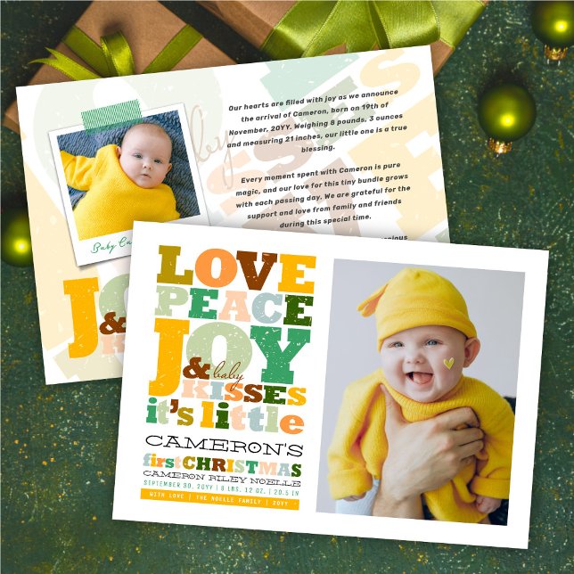 Colourful Love Peace Joy And Baby Kisses Letters Holiday Card (Creator Uploaded)