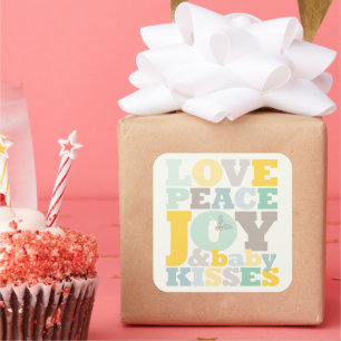 Colourful Love Peace Joy And Baby Kisses Letters Square Sticker