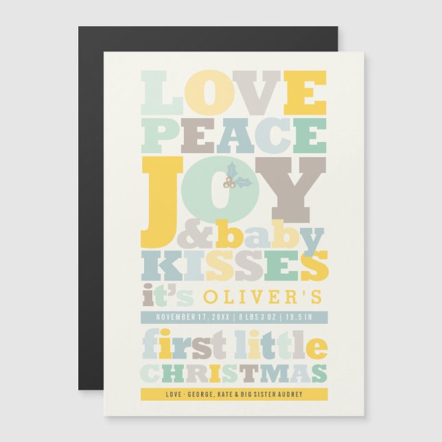 Colourful Love Peace Joy Holiday Birth Announcemen (Front/Back)