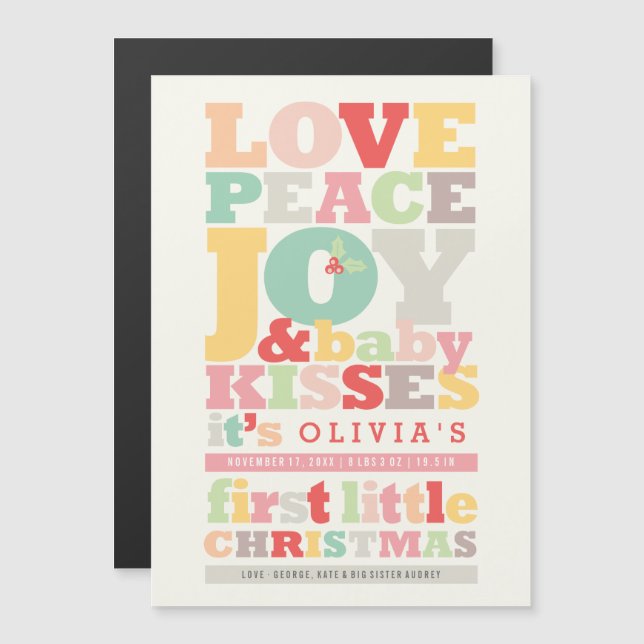 Colourful Love Peace Joy Holiday Birth Announcemen (Front/Back)