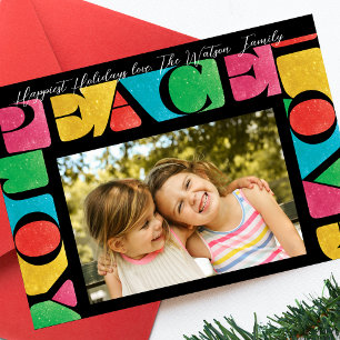colourful LOVE PEACE JOY one photo modern frame Holiday Card