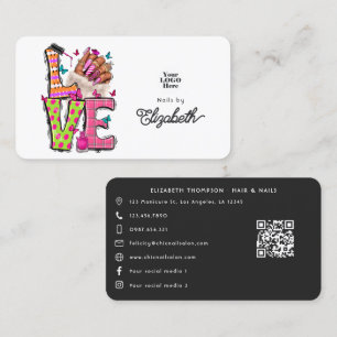 Colourful "Love" Slogan Nail Salon Branding Business Card