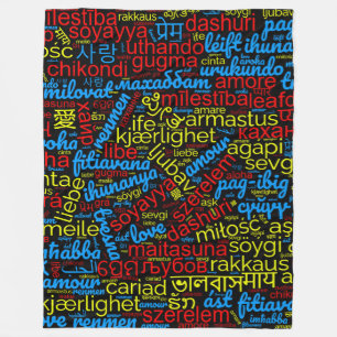Colourful Love Word Cloud in Many Languages Fleece Blanket