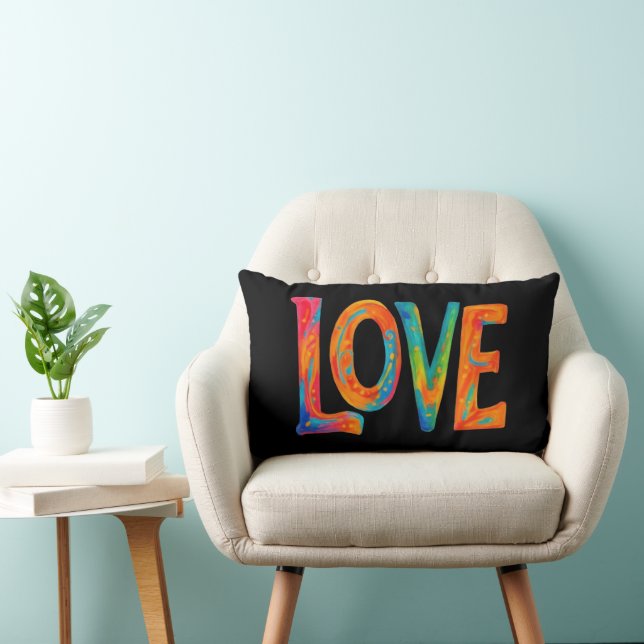 Colourful Love Word Lumbar Throw Pillow (Chair)