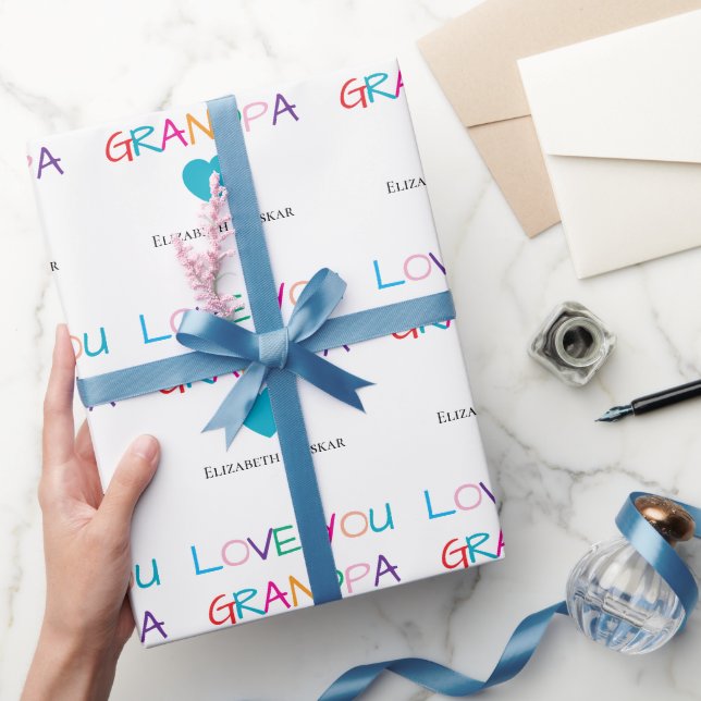 Colourful "Love You Grandpa"  – Fun & Heartfelt Wrapping Paper (Gifting)