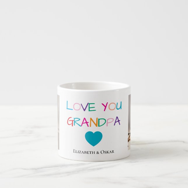 Colourful “Love You Grandpa” Text and Custom Photo Espresso Cup (Front)