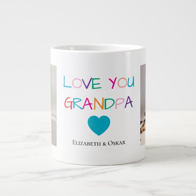 Colourful “Love You Grandpa” Text and Custom Photo Large Coffee Mug (Front)