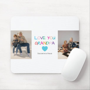 Colourful “Love You Grandpa” Text and Custom Photo Mouse Mat