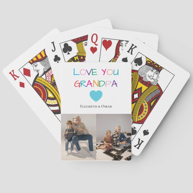 Colourful “Love You Grandpa” Text and Custom Photo Playing Cards (Back)