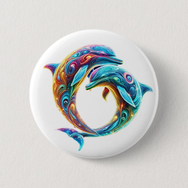 Colourful Loveable Dolphins 6 Cm Round Badge (Front)