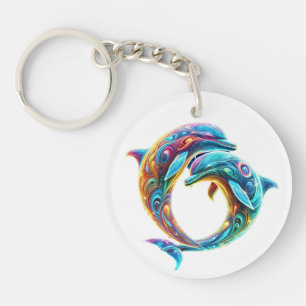 Colourful Loveable Dolphins Key Ring