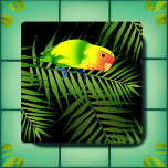 Colourful Lovebird Parrot Tropical Bird Black Gree Coaster Set<br><div class="desc">Add a tropical punch to your beverage service with these fun Lovebird coasters! Green palm leaves on a black background lend contrast to the bright yellow and orange love birds. Popular pets full of personality, these colourful feathered friends will bring joy and cheer to your dining table and living room...</div>