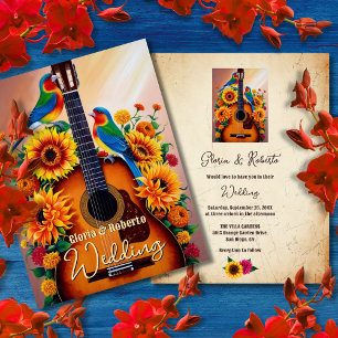 Colourful Lovebirds Rustic Floral Mexican Wedding Invitation