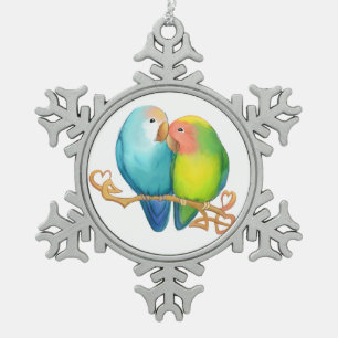 Colourful Lovebirds Snowflake Ornament