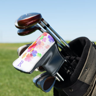 Colourful Lucky Four Leaf Clovers Monogrammed Golf Head Cover