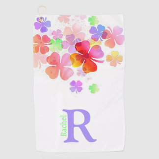 Colourful Lucky Four Leaf Clovers Monogrammed Golf Towel