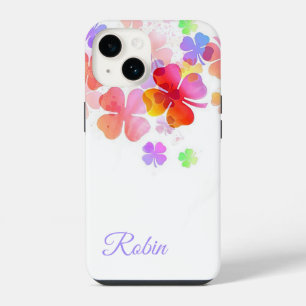 Colourful Lucky Four Leaf Clovers Personalised iPhone 14 Case