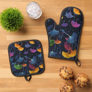 Colourful Luminogram Ginkgo Leaves Oven Mitt & Pot Holder Set