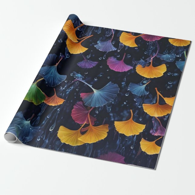 Colourful Luminogram Ginkgo Leaves  Wrapping Paper (Unrolled)