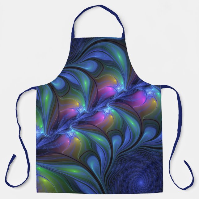 Colourful Luminous Abstract Blue Pink Green Fracta Apron (Front)