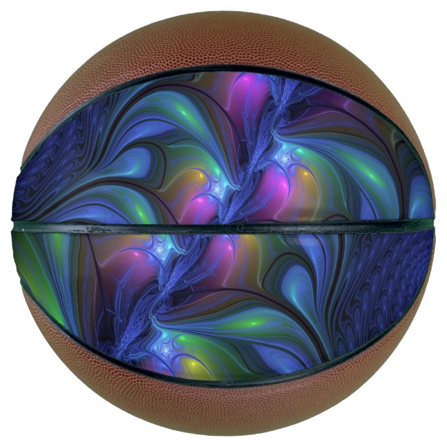 Colourful Luminous Abstract Blue Pink Green Fracta Basketball (Front)