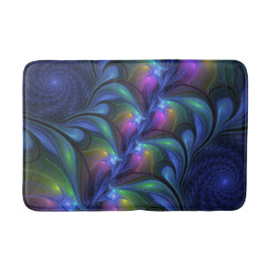 Colourful Luminous Abstract Blue Pink Green Fracta Bath Mat