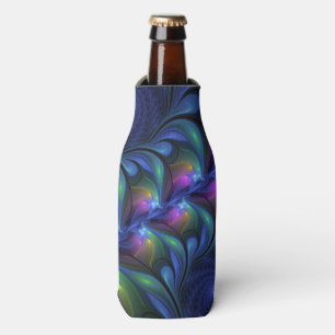 Colourful Luminous Abstract Blue Pink Green Fracta Bottle Cooler