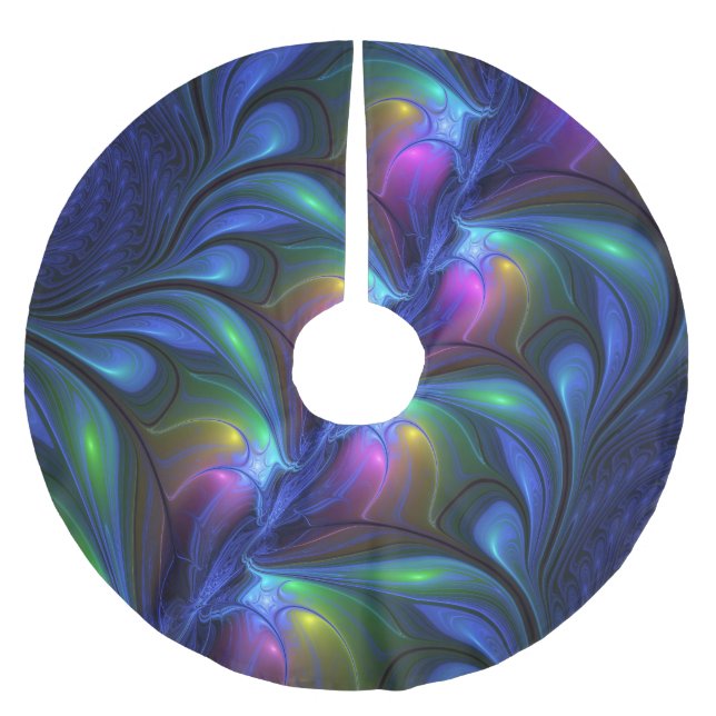 Colourful Luminous Abstract Blue Pink Green Fracta Brushed Polyester Tree Skirt (Front)