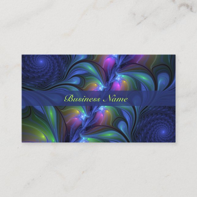 Colourful Luminous Abstract Blue Pink Green Fracta Business Card (Front)