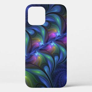 Colourful Luminous Abstract Blue Pink Green Fracta iPhone 12 Pro Case