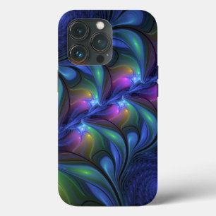 Colourful Luminous Abstract Blue Pink Green Fracta iPhone 13 Pro Case