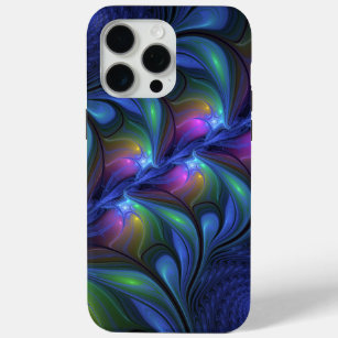 Colourful Luminous Abstract Blue Pink Green Fracta iPhone 15 Pro Max Case