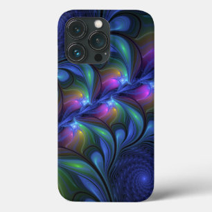 Colourful Luminous Abstract Blue Pink Green Fracta iPhone 13 Pro Case