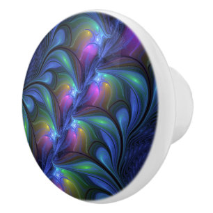 Colourful Luminous Abstract Blue Pink Green Fracta Ceramic Knob