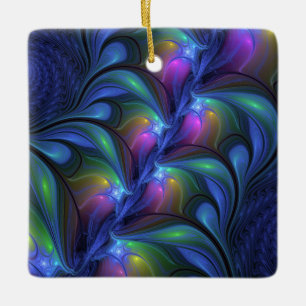 Colourful Luminous Abstract Blue Pink Green Fracta Ceramic Ornament
